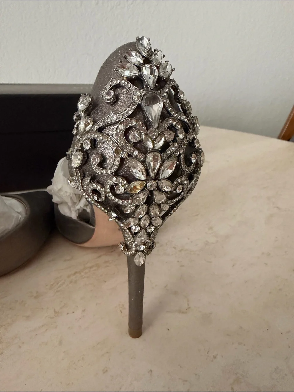 Badgley Mischka Metallic Taupe D'Orsay Pumps with Embellished Heel